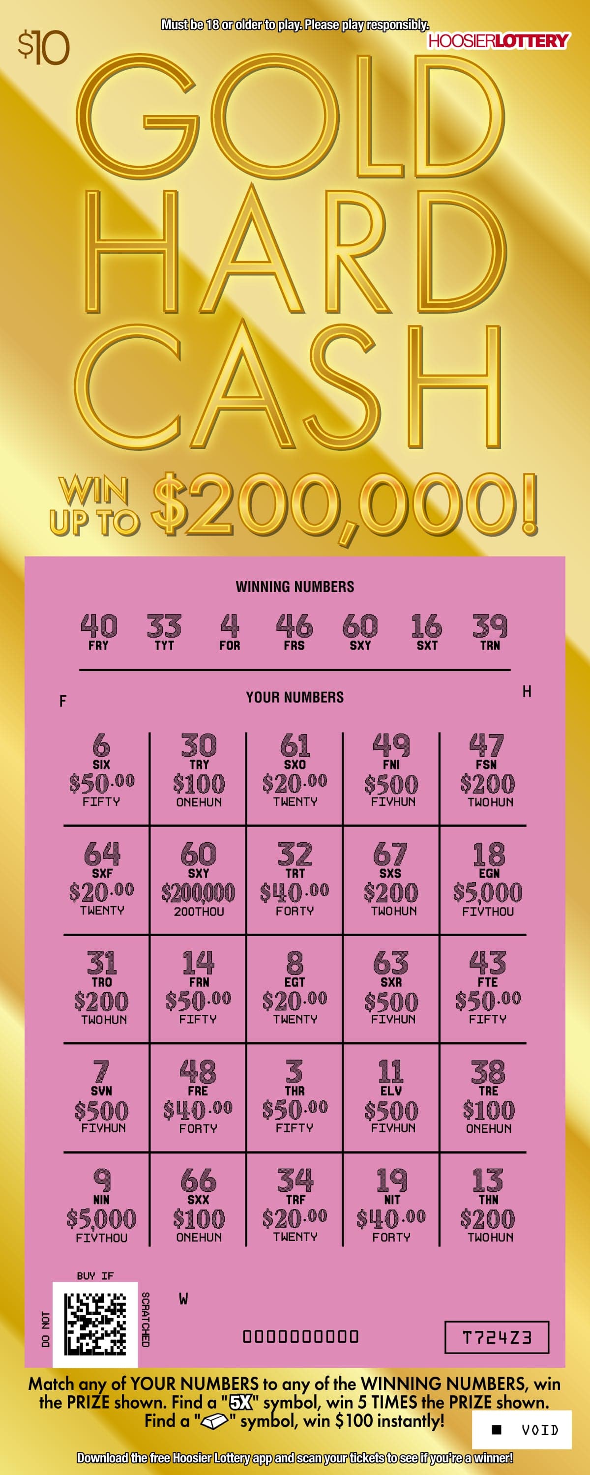 Gold Hard Cash | Scratch-offs | Hoosier Lottery